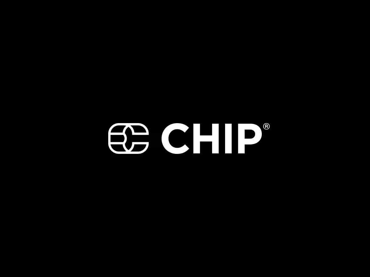 CHIP brand logo with a stylized chip icon on black background.