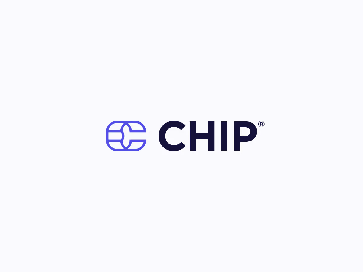 CHIP brand logo with stylized blue chip card icon on the left and black text on a white background.